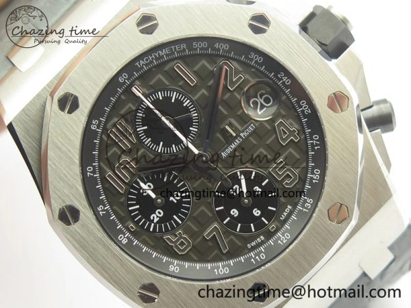 Royal Oak Offshore 2014 Gray Theme JF On Gray Leather Strap A3126 V2 w Cyclops And DW Mod (Free Rubber Strap)