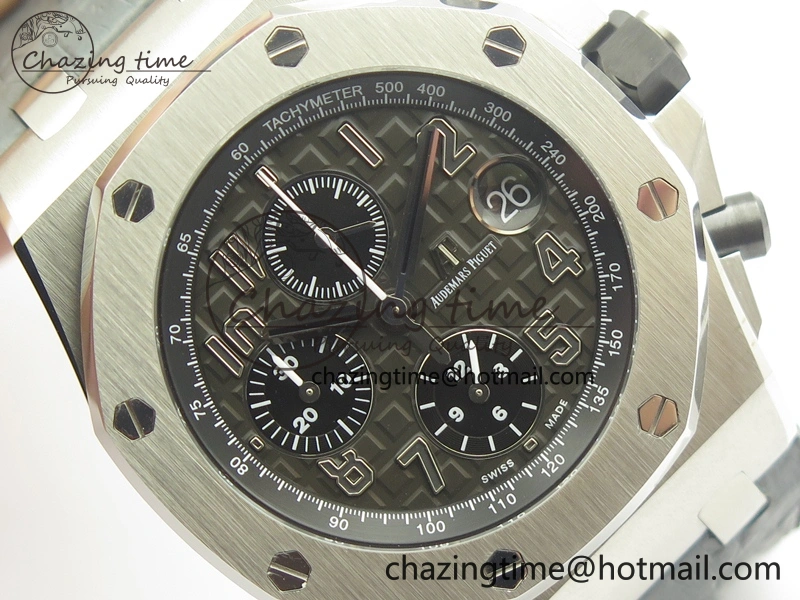 Royal Oak Offshore 2014 Gray Theme JF On Gray Leather Strap A3126 V2 w Cyclops And DW Mod (Free Rubber Strap)