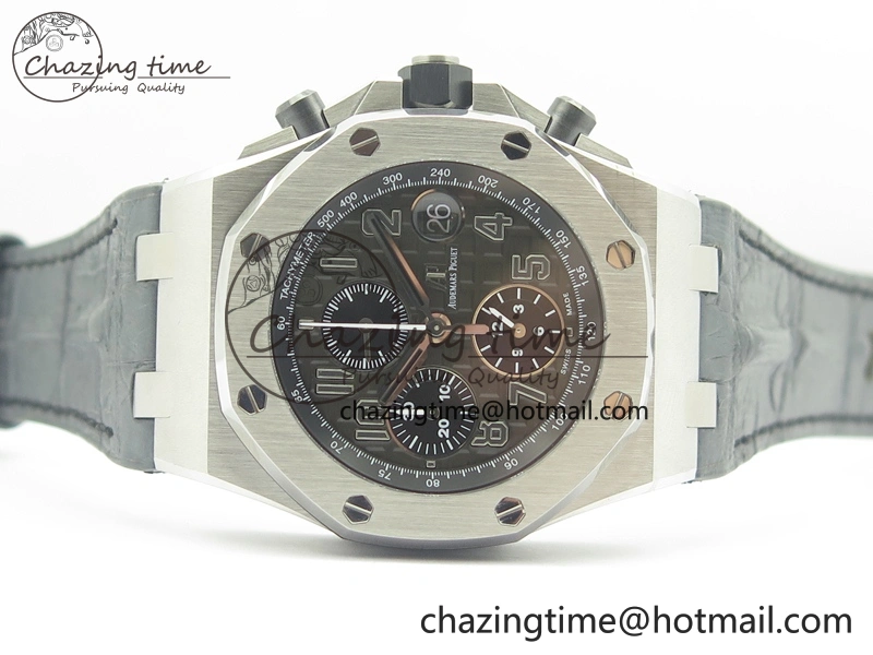 Royal Oak Offshore 2014 Gray Theme JF On Gray Leather Strap A3126 V2 w Cyclops And DW Mod (Free Rubber Strap)
