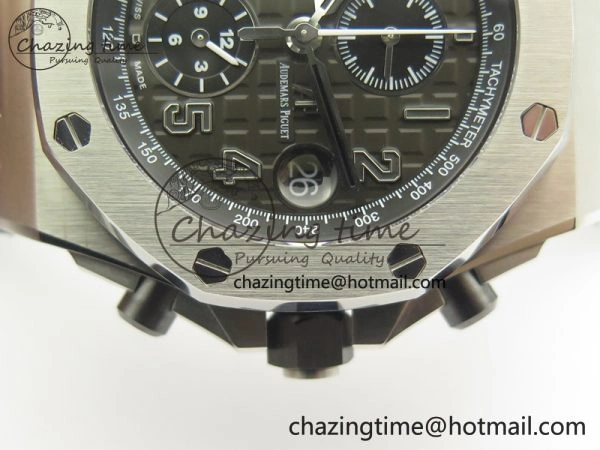 Royal Oak Offshore 2014 Gray Theme JF On Gray Leather Strap A3126 V2 w Cyclops And DW Mod (Free Rubber Strap)