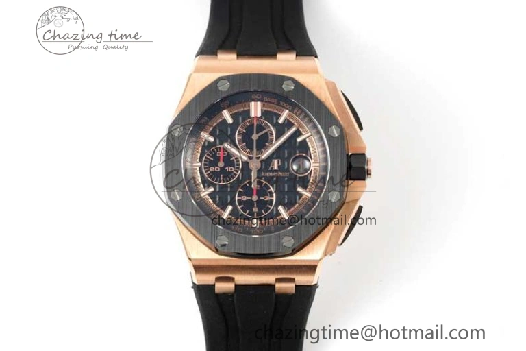 Royal Oak Offshore 2017 44mm RG Black Ceramic Bezel APF 1:1 Best Edition on Rubber Strap A3126