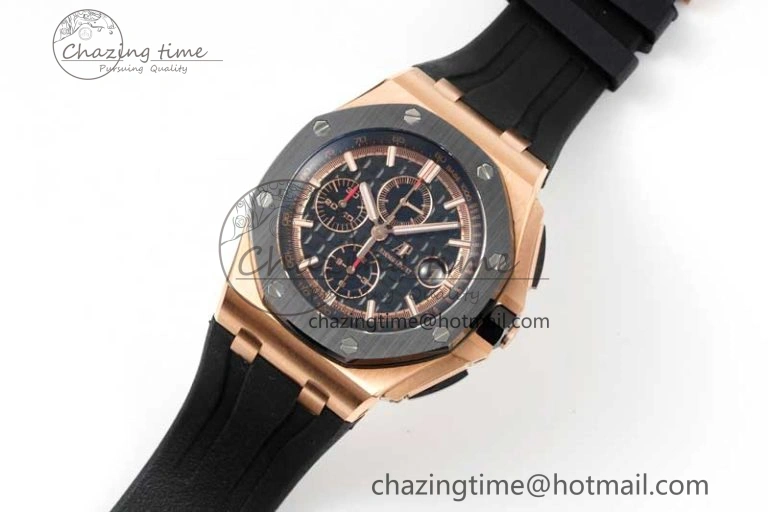 Royal Oak Offshore 2017 44mm RG Black Ceramic Bezel APF 1:1 Best Edition on Rubber Strap A3126