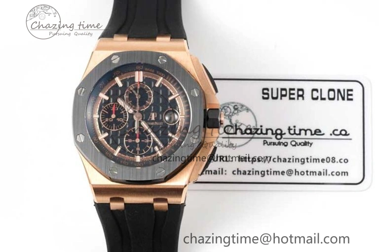 Royal Oak Offshore 2017 44mm RG Black Ceramic Bezel APF 1:1 Best Edition on Rubber Strap A3126