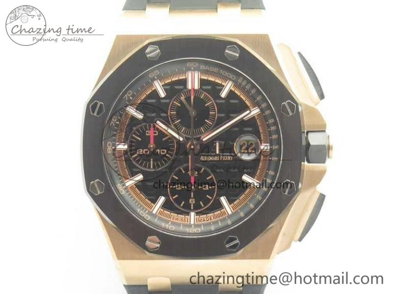 Royal Oak Offshore 2017 44mm RG Black Ceramic Bezel JF 1:1 Best Edition A3126 V2 w  Cyclops And DW Mod