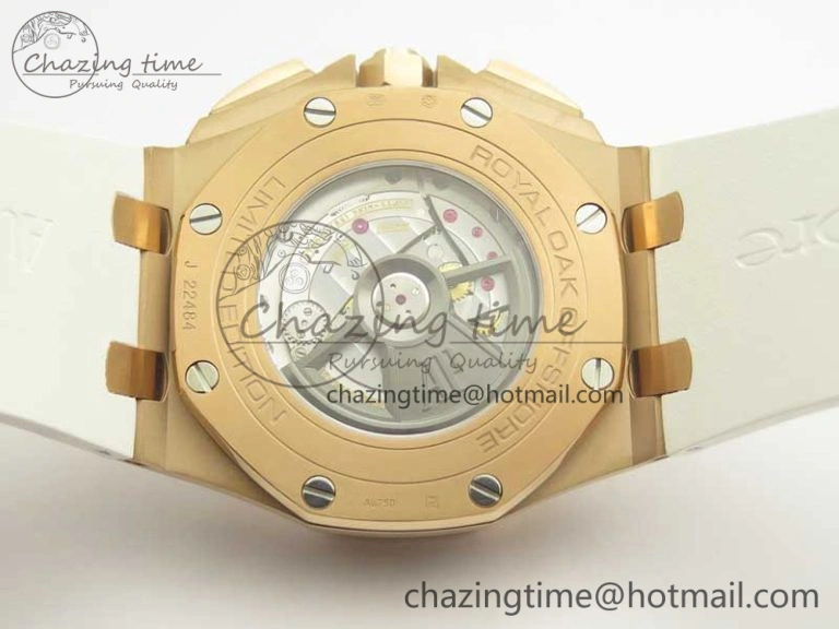 Royal Oak Offshore 2017 44mm RG Summer Edition JF 1:1 Best Edition on White Rubber Strap A3126 V2 w  Cyclops
