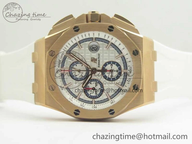 Royal Oak Offshore 2017 44mm RG Summer Edition JF 1:1 Best Edition on White Rubber Strap A3126 V2 w  Cyclops