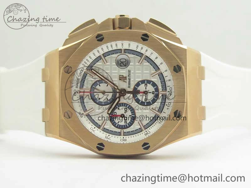 Royal Oak Offshore 2017 44mm RG Summer Edition JF 1:1 Best Edition on White Rubber Strap A3126 V2 w  Cyclops