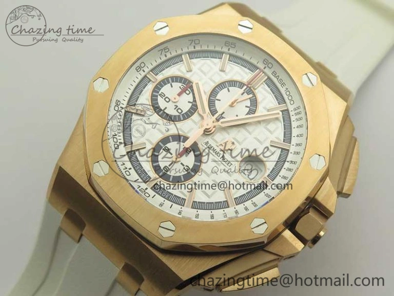 Royal Oak Offshore 2017 44mm RG Summer Edition JF 1:1 Best Edition on White Rubber Strap A3126 V2 w  Cyclops