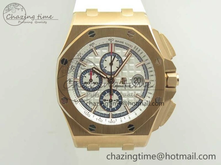 Royal Oak Offshore 2017 44mm RG Summer Edition JF 1:1 Best Edition on White Rubber Strap A3126 V2 w  Cyclops