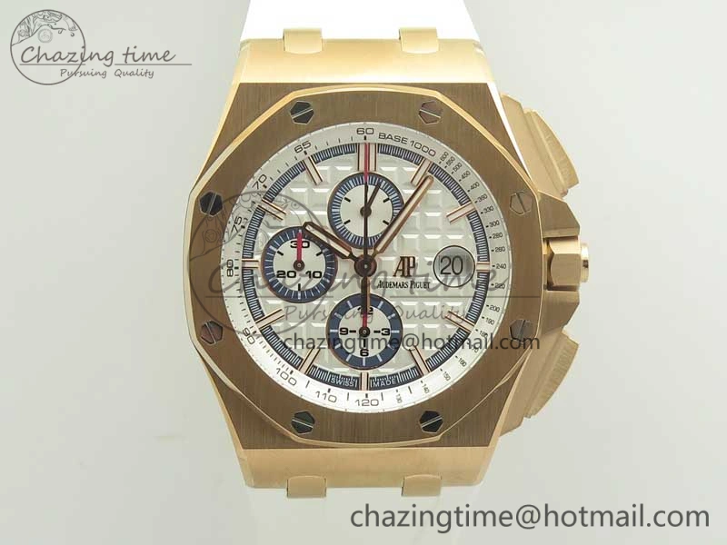 Royal Oak Offshore 2017 44mm RG Summer Edition JF 1:1 Best Edition on White Rubber Strap A3126 V2 w  Cyclops