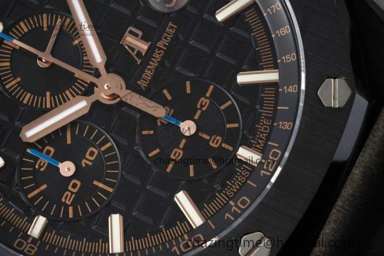 Royal Oak Offshore 2017 44mm Real Ceramic Bezel APF 1:1 Best Edition Black Dial RG Markers on Rubber Strap A3126