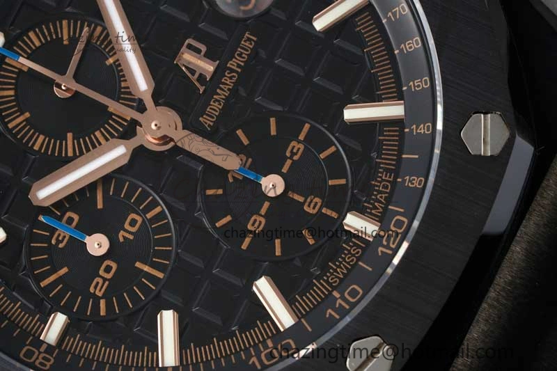 Royal Oak Offshore 2017 44mm Real Ceramic Bezel APF 1:1 Best Edition Black Dial RG Markers on Rubber Strap A3126