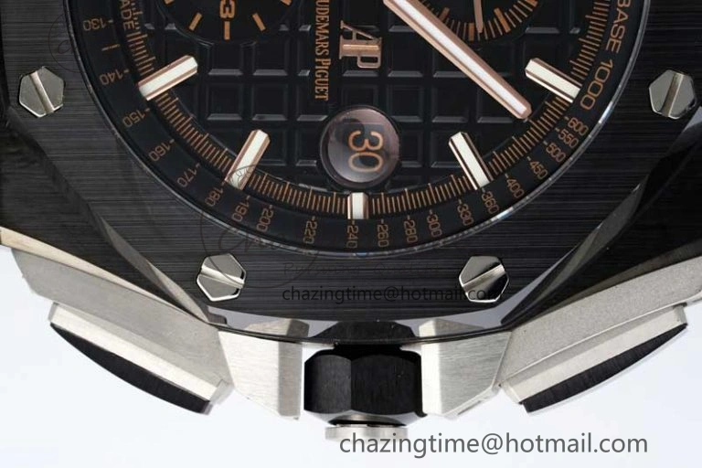 Royal Oak Offshore 2017 44mm Real Ceramic Bezel APF 1:1 Best Edition Black Dial RG Markers on Rubber Strap A3126