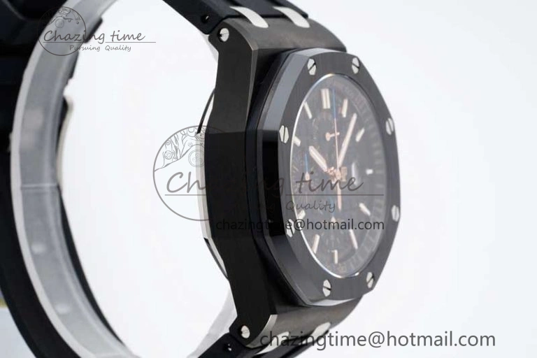 Royal Oak Offshore 2017 44mm Real Ceramic Bezel APF 1:1 Best Edition Black Dial RG Markers on Rubber Strap A3126