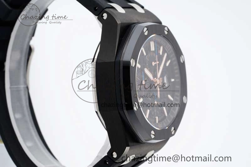 Royal Oak Offshore 2017 44mm Real Ceramic Bezel APF 1:1 Best Edition Black Dial RG Markers on Rubber Strap A3126
