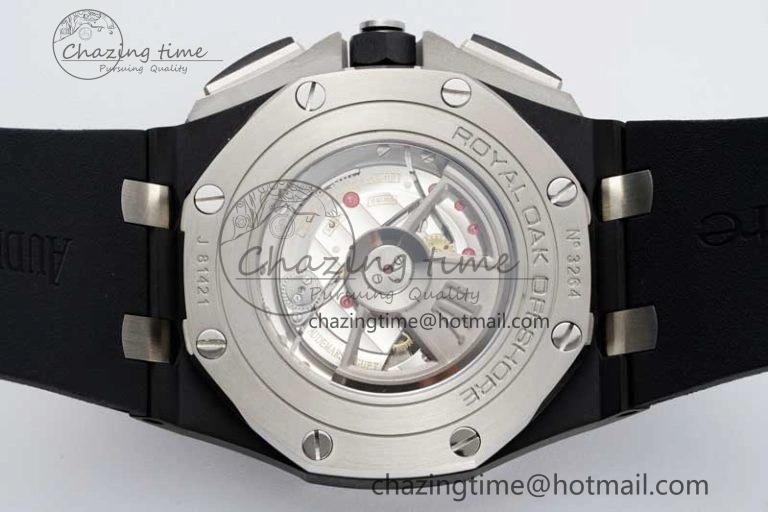 Royal Oak Offshore 2017 44mm Real Ceramic Bezel APF 1:1 Best Edition Black Dial RG Markers on Rubber Strap A3126