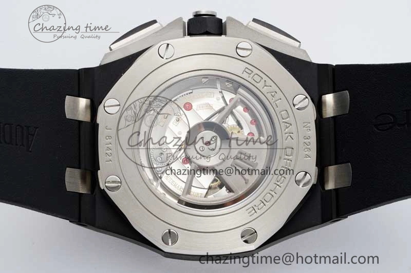 Royal Oak Offshore 2017 44mm Real Ceramic Bezel APF 1:1 Best Edition Black Dial RG Markers on Rubber Strap A3126