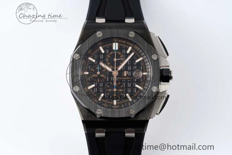 Royal Oak Offshore 2017 44mm Real Ceramic Bezel APF 1:1 Best Edition Black Dial RG Markers on Rubber Strap A3126