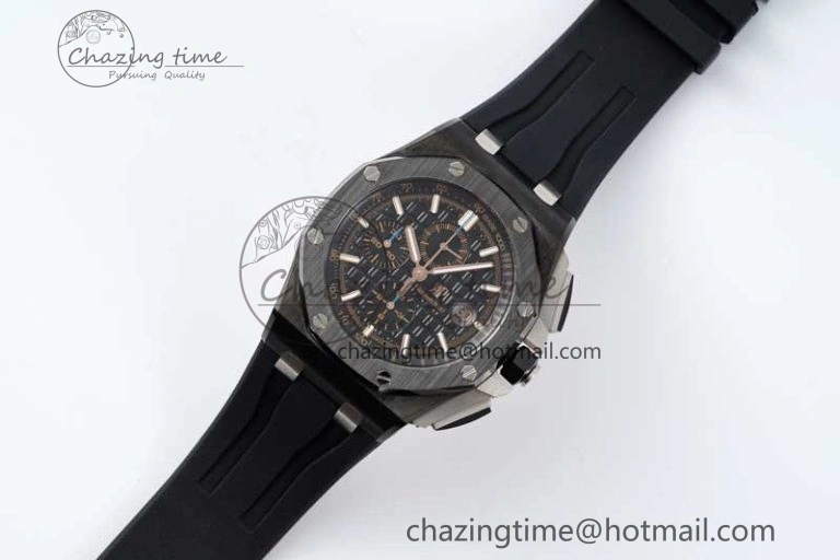 Royal Oak Offshore 2017 44mm Real Ceramic Bezel APF 1:1 Best Edition Black Dial RG Markers on Rubber Strap A3126