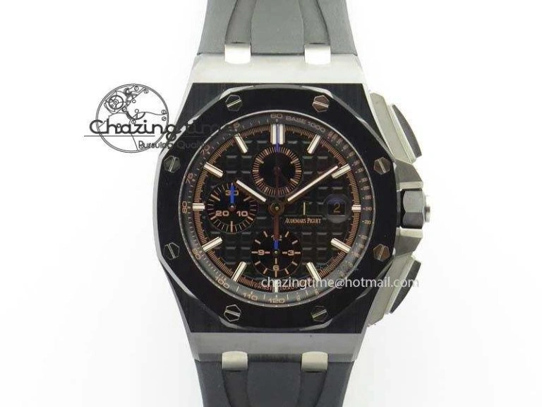 Royal Oak Offshore 2017 44mm Real Ceramic JF 1:1 Best Edition Black Dial RG Markers On Rubber Strap A3126