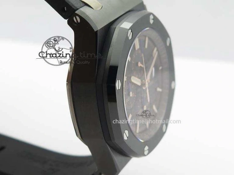 Royal Oak Offshore 2017 44mm Real Ceramic JF 1:1 Best Edition Black Dial RG Markers On Rubber Strap A3126