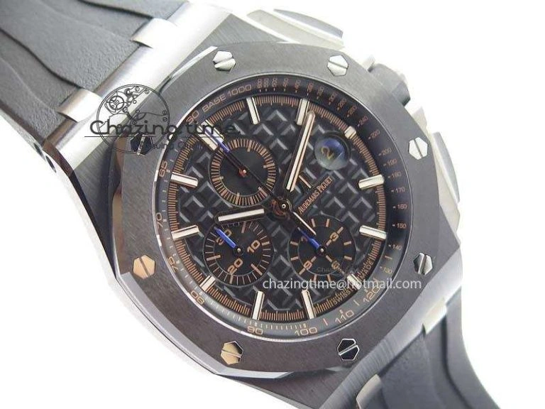 Royal Oak Offshore 2017 44mm Real Ceramic JF 1:1 Best Edition Black Dial RG Markers On Rubber Strap A3126