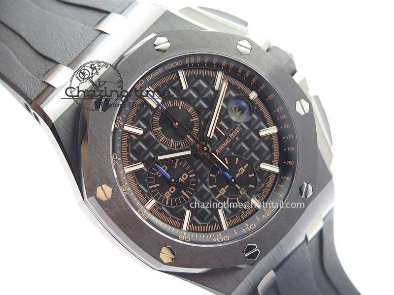 Royal Oak Offshore 2017 44mm Real Ceramic JF 1:1 Best Edition Black Dial RG Markers On Rubber Strap A3126