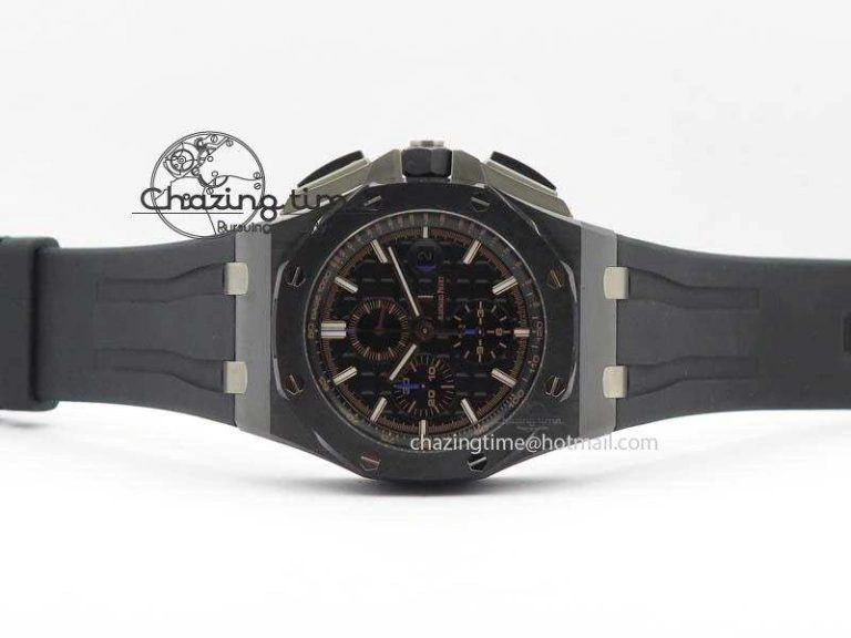 Royal Oak Offshore 2017 44mm Real Ceramic JF 1:1 Best Edition Black Dial RG Markers On Rubber Strap A3126