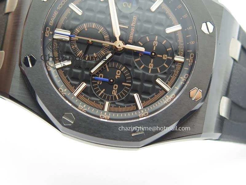 Royal Oak Offshore 2017 44mm Real Ceramic JF 1:1 Best Edition Black Dial RG Markers On Rubber Strap A3126