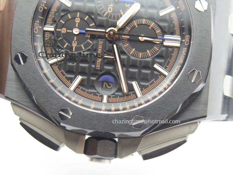 Royal Oak Offshore 2017 44mm Real Ceramic JF 1:1 Best Edition Black Dial RG Markers On Rubber Strap A3126