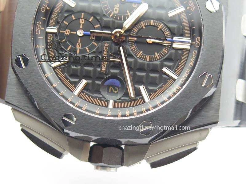 Royal Oak Offshore 2017 44mm Real Ceramic JF 1:1 Best Edition Black Dial RG Markers On Rubber Strap A3126
