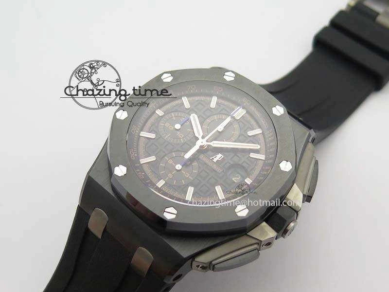 Royal Oak Offshore 2017 44mm Real Ceramic JF 1:1 Best Edition Black Dial RG Markers On Rubber Strap A3126