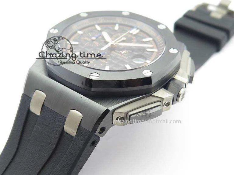 Royal Oak Offshore 2017 44mm Real Ceramic JF 1:1 Best Edition Black Dial RG Markers On Rubber Strap A3126