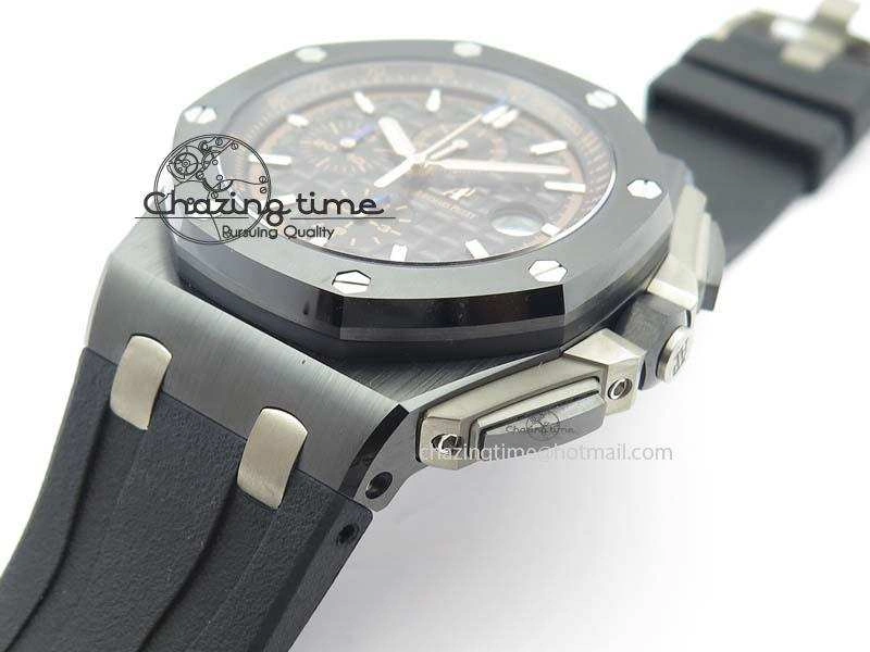 Royal Oak Offshore 2017 44mm Real Ceramic JF 1:1 Best Edition Black Dial RG Markers On Rubber Strap A3126