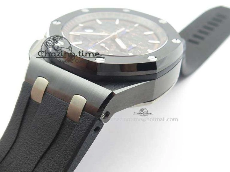 Royal Oak Offshore 2017 44mm Real Ceramic JF 1:1 Best Edition Black Dial RG Markers On Rubber Strap A3126