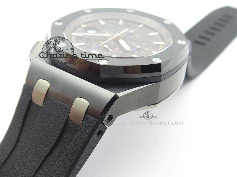 Royal Oak Offshore 2017 44mm Real Ceramic JF 1:1 Best Edition Black Dial RG Markers On Rubber Strap A3126