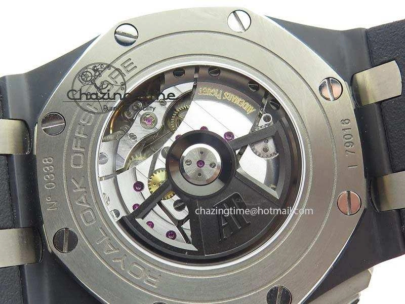 Royal Oak Offshore 2017 44mm Real Ceramic JF 1:1 Best Edition Black Dial RG Markers On Rubber Strap A3126