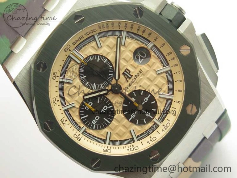 Royal Oak Offshore 2018 SIHH Combat 44mm JF 1:1 Best Edition Green Ceramic Bezel on Camo Rubber Strap A3126 w  Cyclops