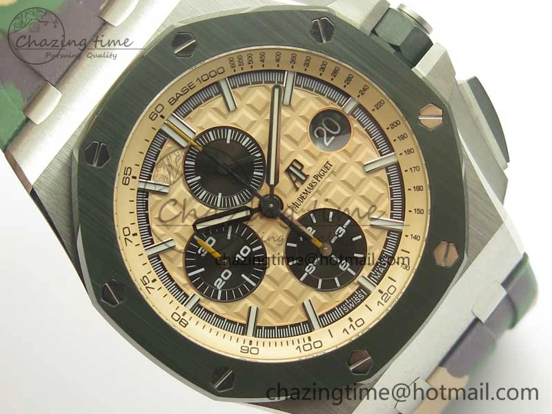 Royal Oak Offshore 2018 SIHH Combat 44mm JF 1:1 Best Edition Green Ceramic Bezel on Camo Rubber Strap A3126 w  Cyclops
