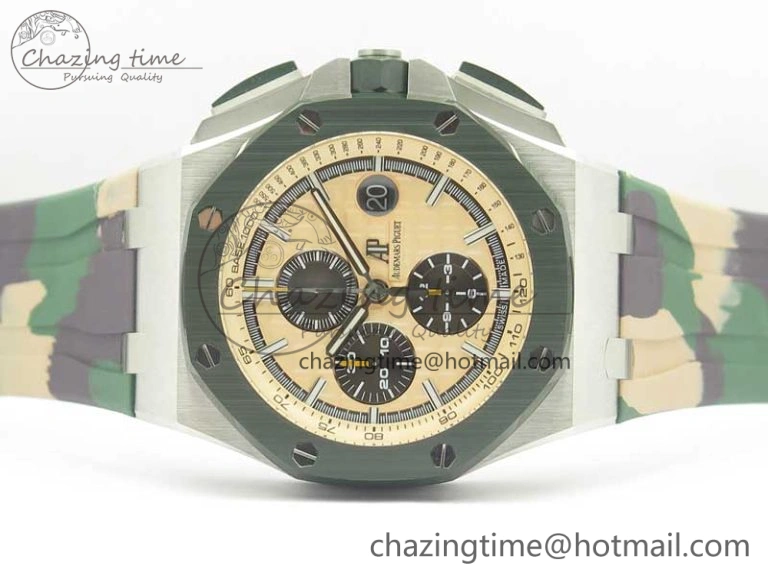 Royal Oak Offshore 2018 SIHH Combat 44mm JF 1:1 Best Edition Green Ceramic Bezel on Camo Rubber Strap A3126 w  Cyclops