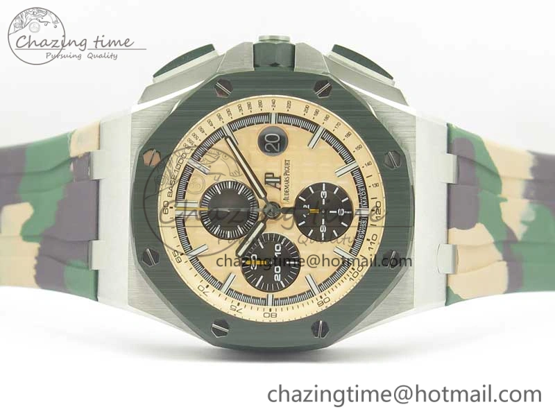 Royal Oak Offshore 2018 SIHH Combat 44mm JF 1:1 Best Edition Green Ceramic Bezel on Camo Rubber Strap A3126 w  Cyclops