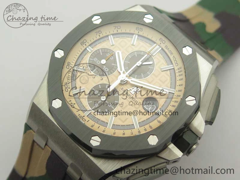 Royal Oak Offshore 2018 SIHH Combat 44mm JF 1:1 Best Edition Green Ceramic Bezel on Camo Rubber Strap A3126 w  Cyclops