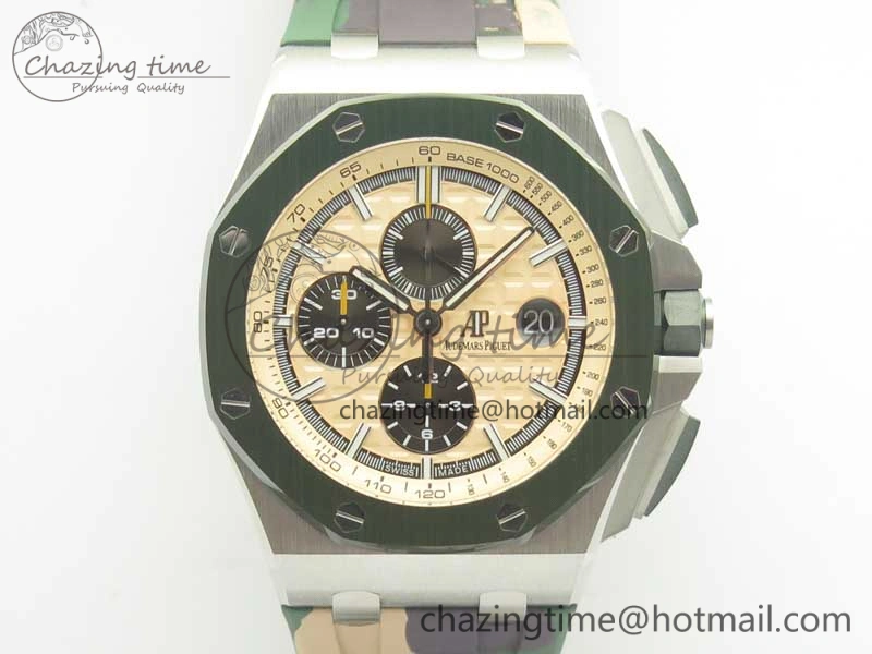 Royal Oak Offshore 2018 SIHH Combat 44mm JF 1:1 Best Edition Green Ceramic Bezel on Camo Rubber Strap A3126 w  Cyclops