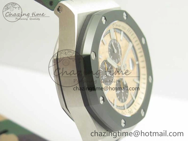 Royal Oak Offshore 2018 SIHH Combat 44mm JF 1:1 Best Edition Green Ceramic Bezel on Camo Rubber Strap A3126 w  Cyclops