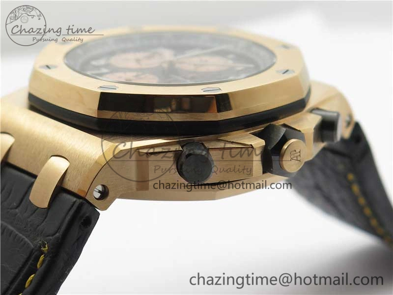 Royal Oak Offshore 2019 Gold JF 1:1 Best Edition on Black Leather Strap A3126 V2 w  Cyclops and DW Mod