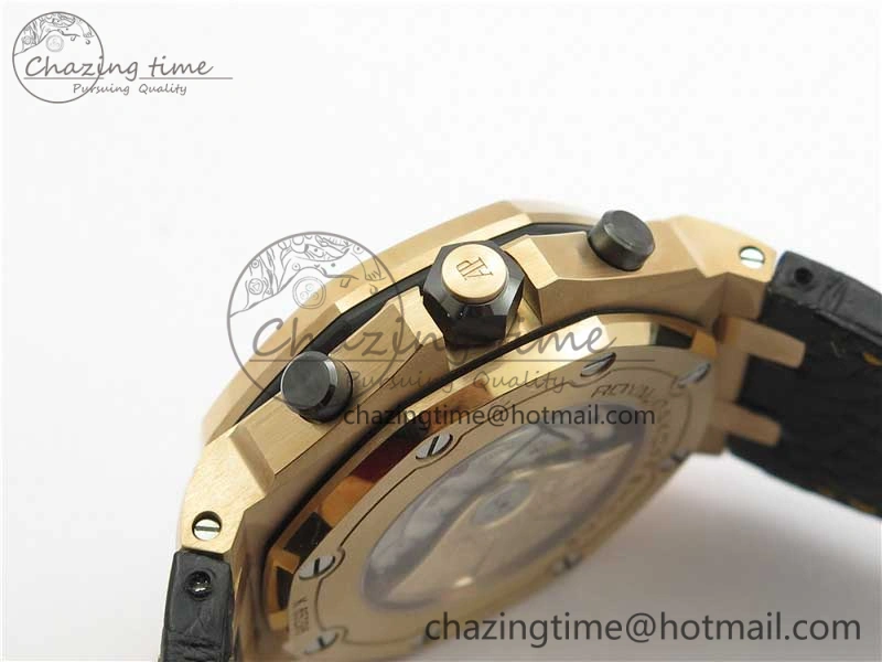 Royal Oak Offshore 2019 Gold JF 1:1 Best Edition on Black Leather Strap A3126 V2 w  Cyclops and DW Mod