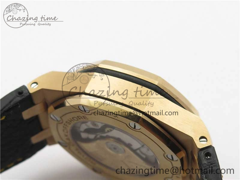 Royal Oak Offshore 2019 Gold JF 1:1 Best Edition on Black Leather Strap A3126 V2 w  Cyclops and DW Mod