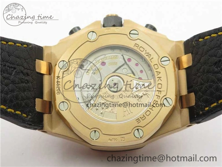 Royal Oak Offshore 2019 Gold JF 1:1 Best Edition on Black Leather Strap A3126 V2 w  Cyclops and DW Mod