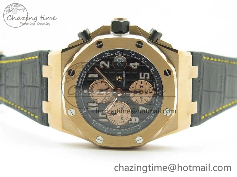 Royal Oak Offshore 2019 Gold JF 1:1 Best Edition on Black Leather Strap A3126 V2 w  Cyclops and DW Mod