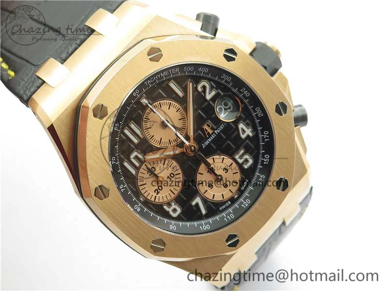 Royal Oak Offshore 2019 Gold JF 1:1 Best Edition on Black Leather Strap A3126 V2 w  Cyclops and DW Mod